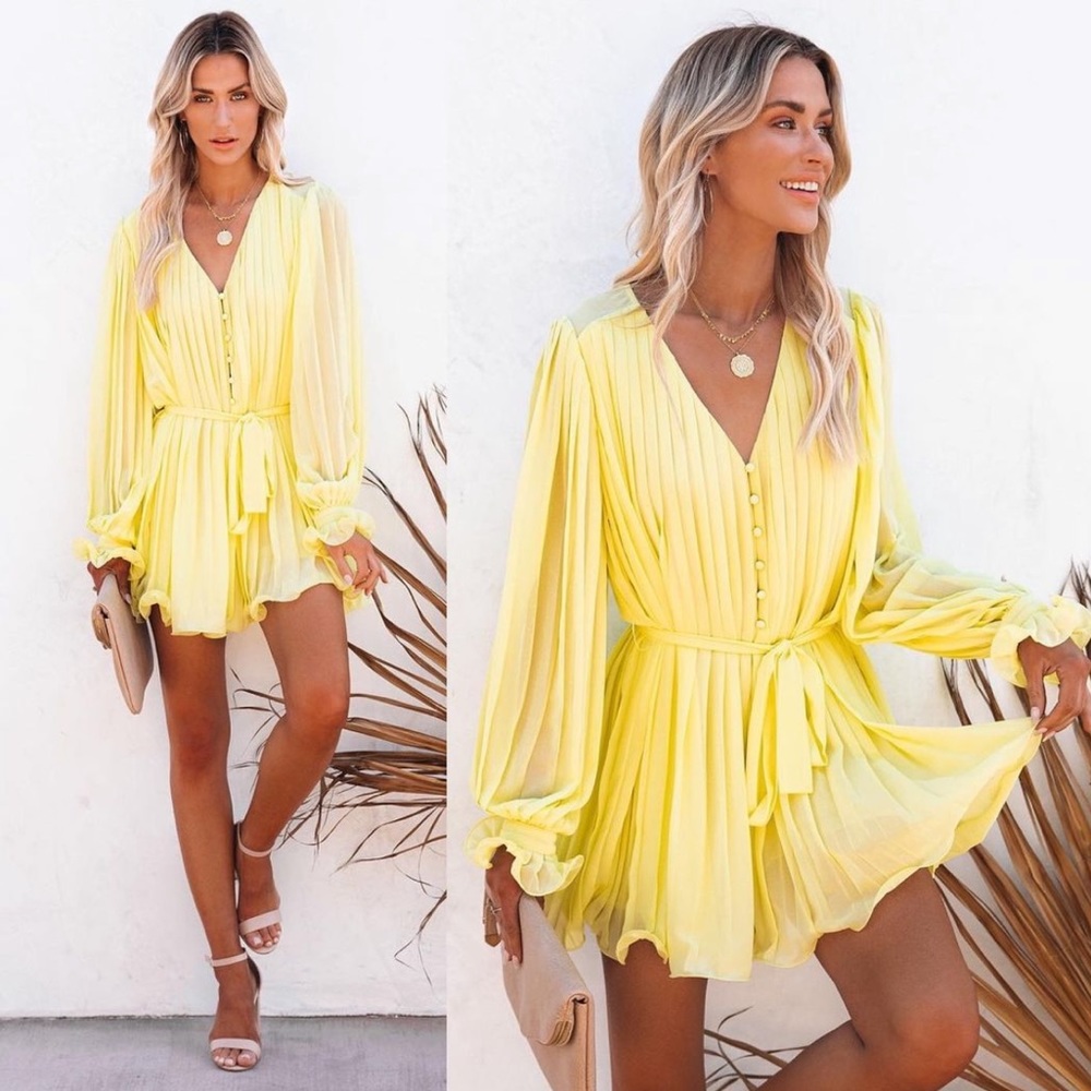 SOLD!!! VICI Found Love Pleated Romper- Yellow
